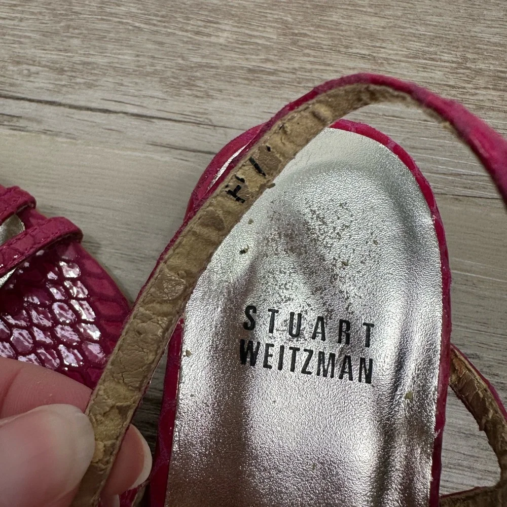 Stuart Weitzman pink snakeskin-embossed sandals heels Size 6